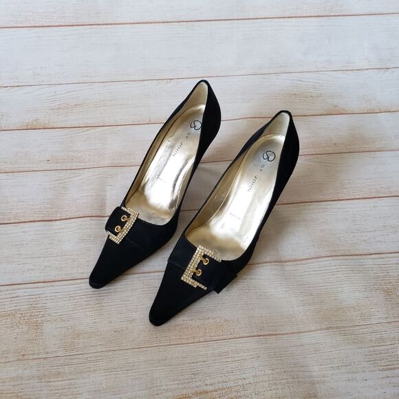 St. John Pointy Round Toe Satin Embellished Stiletto Heel Pump Shoes Size 8B - Picture 1 of 16